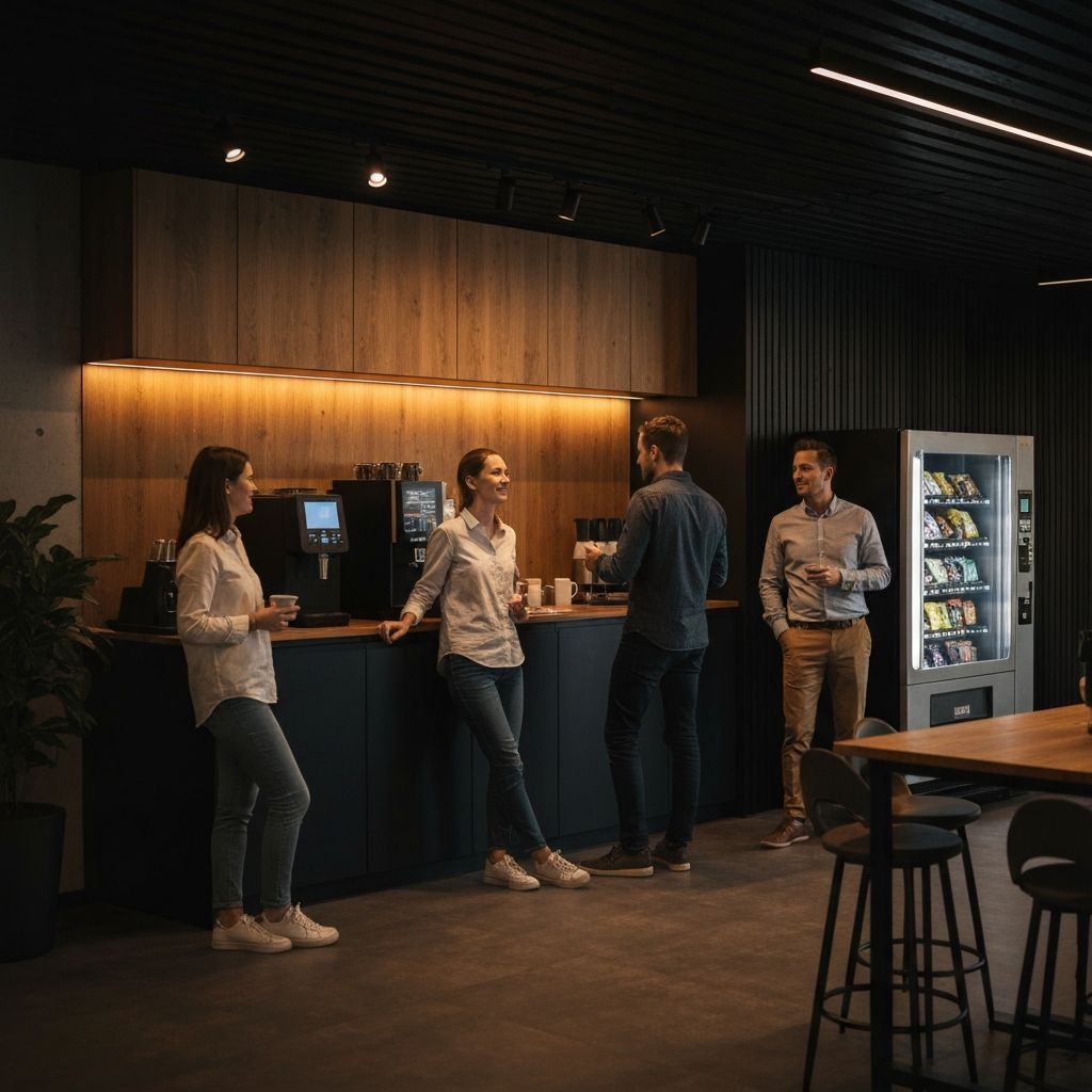 Collega's bij de koffiehoek op kantoor