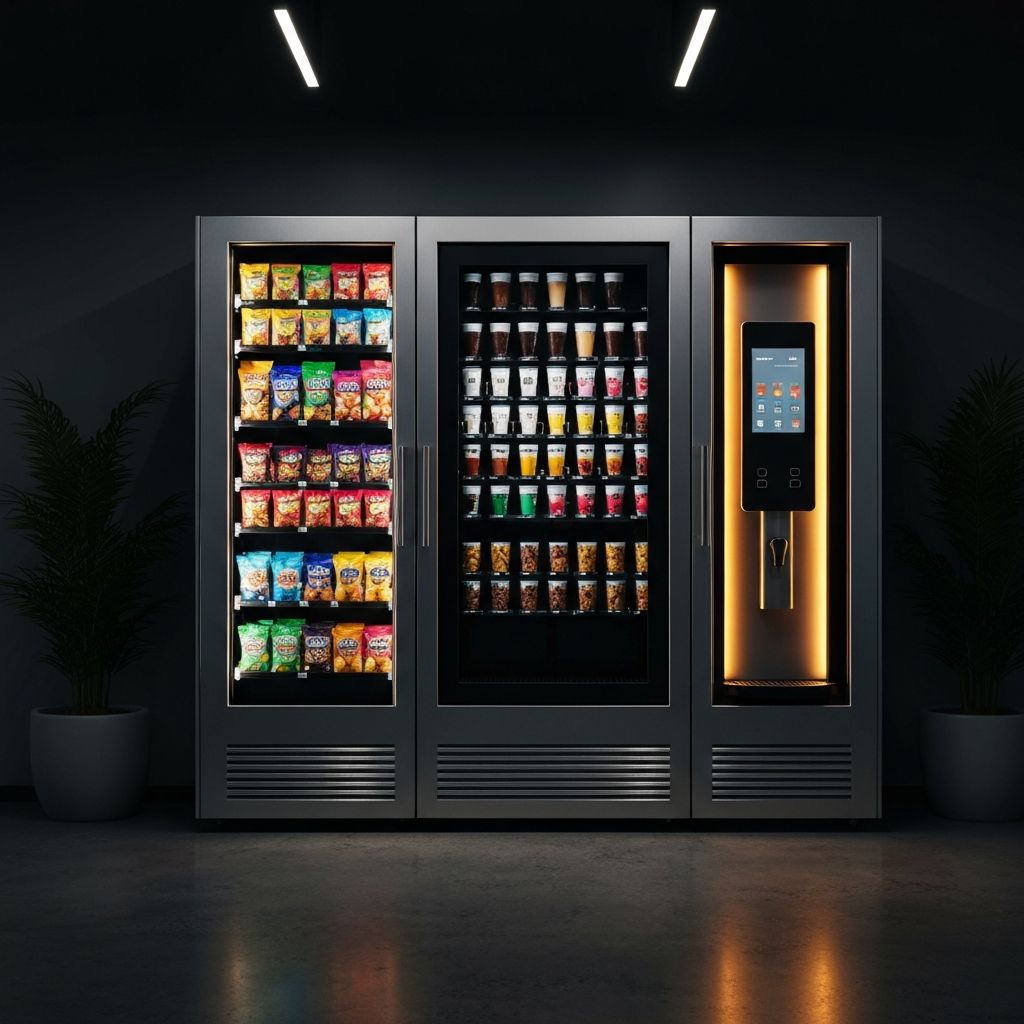 Moderne koffie- en snackautomaat in een stijlvolle kantoorruimte