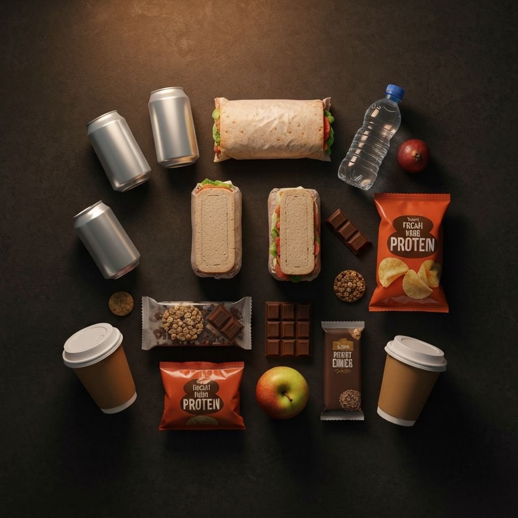 Variatie aan vendingproducten: dranken, broodjes, snacks en repen